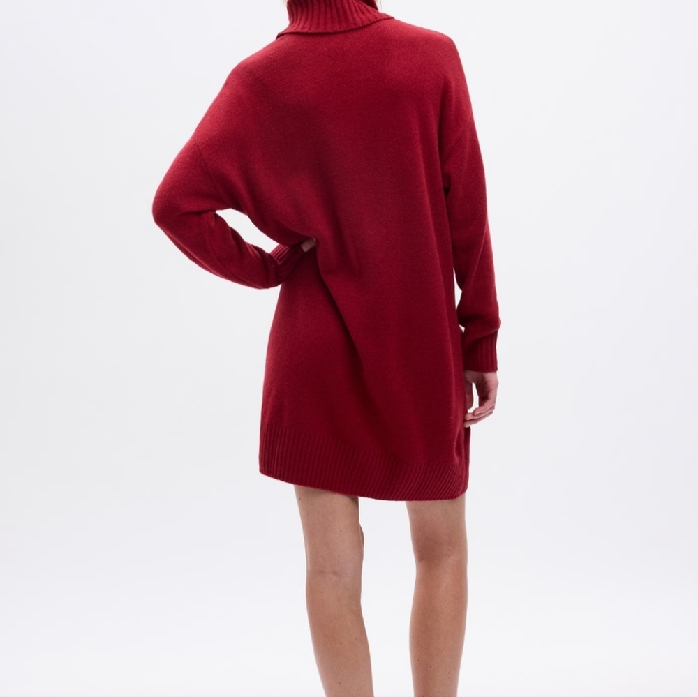 NEW: CashSoft Turtleneck Midi Oversized Sweater Dress Red Petite XS